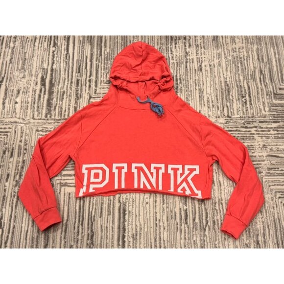 PINK Victoria's Secret Tops - Pink Victoria's Secret women's XS (oversized) cropped pink/white hoodie